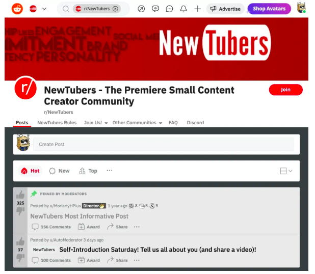NewTubers的小型内容创作者的首要社区.png